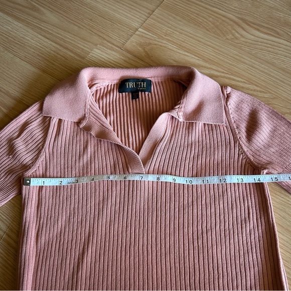 Truth by Republic Blush Pink Light Ribbed Polo Top Medium - Picture 6 of 8